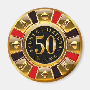 Vegas Casino Chip 50e verjaardag rood goud zwart Magneet
