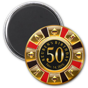 Vegas Casino Chip 50e verjaardag   rood goud zwart Magneet