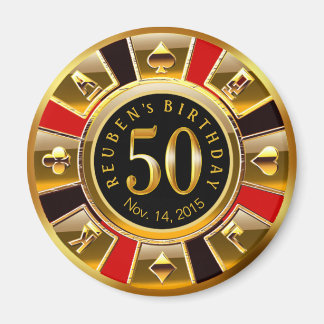 Vegas Casino Chip 50e verjaardag | rood goud zwart Magneet