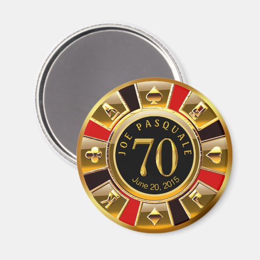 Vegas Casino Chip 70e verjaardag | rood goud zwart Magneet (Voorkant / Achterkant)