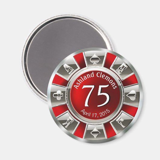 Vegas Casino Chip verjaardag | rood zilver Magneet (Voorkant / Achterkant)