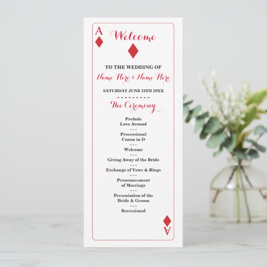 Vegas Casino Diamond Palling Cards Wedding Program Programmakaart (Staand voorkant)