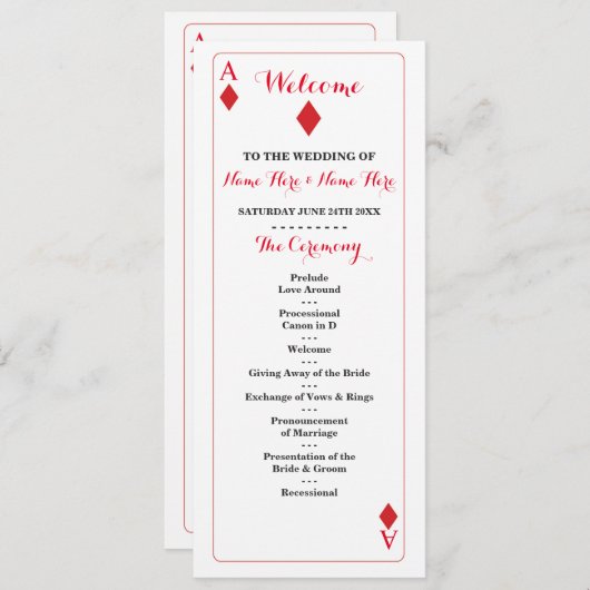 Vegas Casino Diamond Palling Cards Wedding Program Programmakaart (Voorkant / Achterkant)