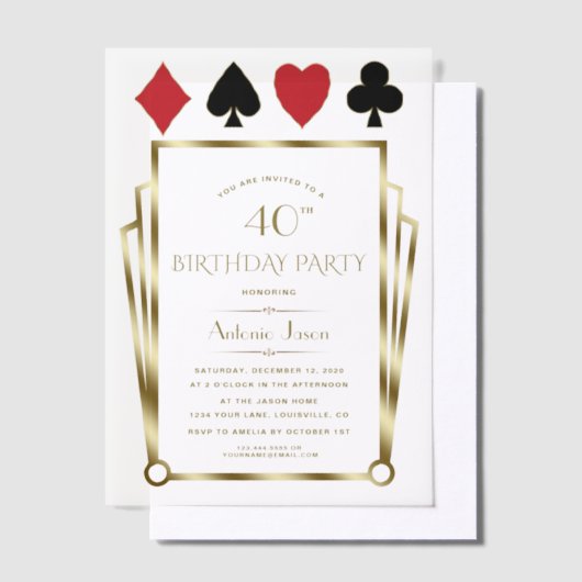 Vegas Casino Great Gatsby 40e verjaardag van poker Vellum Uitnodigingen (Offset)