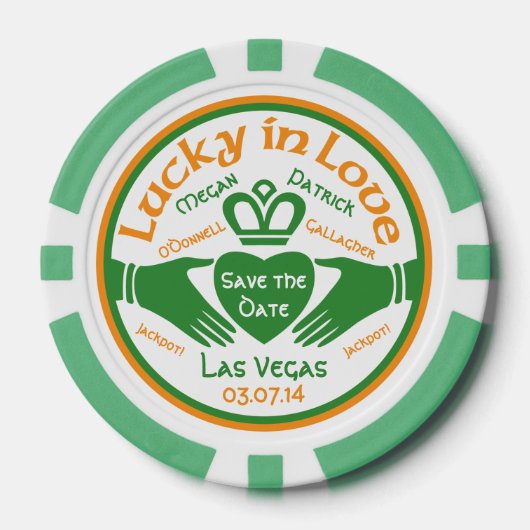 Vegas Casino Lucky in Love Bruiloft Save the Date Poker Chips (Voorkant)