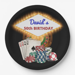 Vegas Casino Nacht Zwarte Verjaardagsfeestje  Papieren Bordje