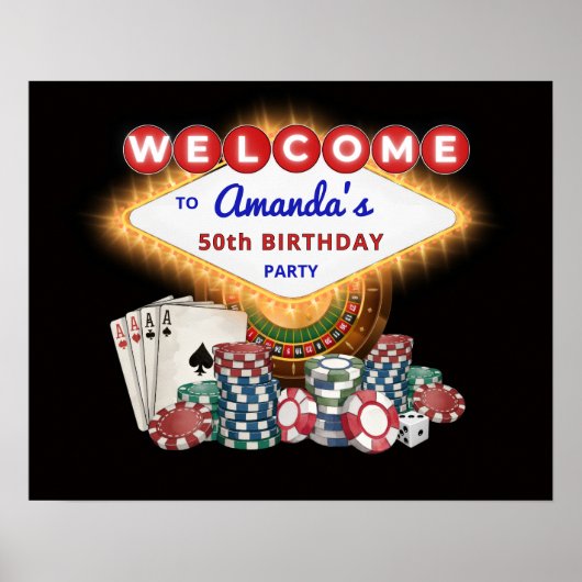 Vegas Casino Night Black Birthday Party Welcome Poster (Voorkant)