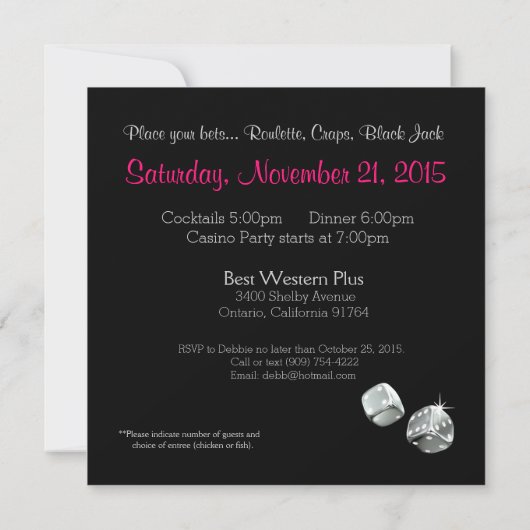 Vegas Casino Party 50th Birthday Kaart (Achterkant)