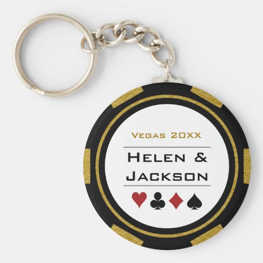 Vegas Casino Poker Chip Navy Blue Wedding Sleutelhanger (Voorkant)
