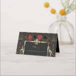 Vegas Casino Royale Art Deco 50th Birthday  Plaatskaartje<br><div class="desc">ANY AGE! ANY EVENT! Royal, Vintage card design Great Gatsby and Casino themed. It features a Great Gatsby, Roaring 1920's old Hollywood Art Deco style shape, royal faux gold freer-de-lis, vintage fonts, as well, playing cards suits with a golden edges, Art Deco pattern. Use Personalize tool to add your information....</div>