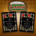 Vegas Casino Royale Great Gatsby 40th Birthday Kaart<br><div class="desc">ELKE LEEFTIJD! Royal, kaartontwerp Great Gatsby en Casino thema. Het heeft een Great Gatsby, de oude Hollywood Art Deco-stijl uit 1920, royal faux gold freer-de-lis, lettertypen en speelkaartenpakken met een gouden rand. Op de achterkant een zwarte achtergrond met een faux gold Art Deco patroon. Gebruik de tool Personaliseren om uw...</div>