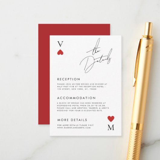 Vegas Casino Spelen Kaart Style Wedding Details (Voorkant / Achterkant in situ)