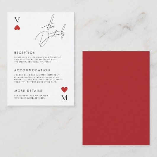 Vegas Casino Spelen Kaart Style Wedding Details (Voorkant / Achterkant)