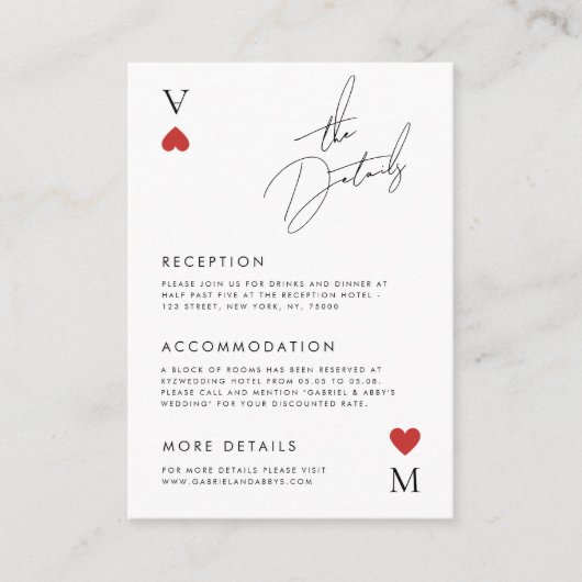 Vegas Casino Spelen Kaart Style Wedding Details (Voorkant)