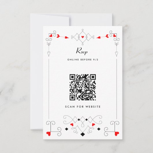 Vegas Cupid's Hearts and Diamonds Wedding QR-code RSVP Kaartje (Voorkant)