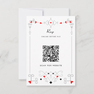 Vegas Cupid's Hearts and Diamonds Wedding QR-code RSVP Kaartje