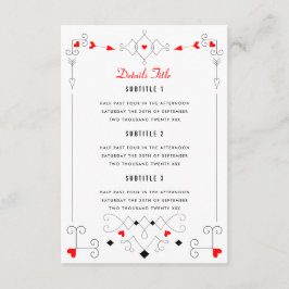 Vegas Cupid's Hearts Diamonds Wedding Details Informatiekaartje