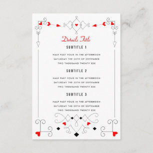 Vegas Cupid's Hearts Diamonds Wedding Details Informatiekaartje