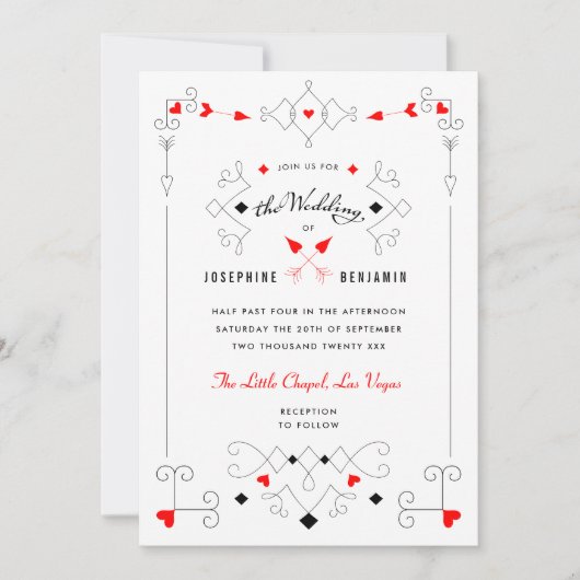 Vegas Cupid's Hearts Diamonds Wedding Invitation Kaart (Voorkant)