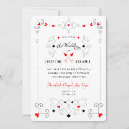 Vegas Cupid's Hearts Diamonds Wedding Invitation Kaart
