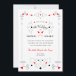 Vegas Cupid's Hearts Diamonds Wedding Invitation Kaart<br><div class="desc">Een gesofisticeerd en elegant spel op een dek van kaartentrouwuitnodiging (die snijvormen zijn facultatief). Cupidt pijlen en scrolls grens. Zwart,  rood en wit.</div>