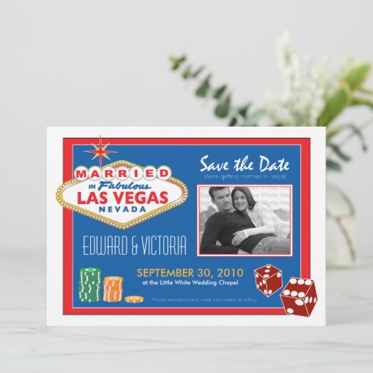 Vegas Destination Wedding sparen de Uitnodiging va (Staand voorkant)