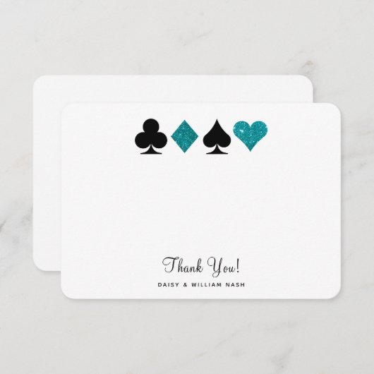 Vegas Faux Blauwgroen Glitter Flat Dank u kaart (Voorkant / Achterkant)