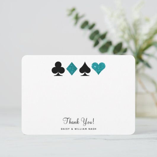 Vegas Faux Blauwgroen Glitter Flat Dank u kaart (Staand voorkant)