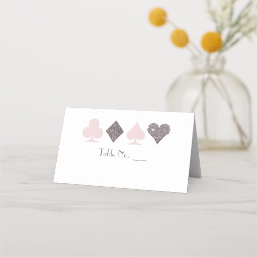 Vegas Faux Silver Glitter en Blush Place Card Plaatskaartje (Voorkant)