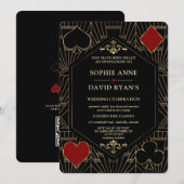 Vegas Gold Art Deco Casino QR Code Poker Wedding Kaart (Voorkant / Achterkant)