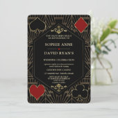 Vegas Gold Art Deco Casino QR Code Poker Wedding Kaart (Staand voorkant)