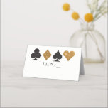 Vegas Gold Faux Glitter Place Card met Tafelnaam Plaatskaartje<br><div class="desc">Perfect voor een glamoureuze en glitzy Las Vegas casino bruiloft, deze witte gevouwen plaats kaart beschikt over faux gouden glitter met zwarte kaart pakken, een voorgedrukte ruimte om te schrijven in tafelnummers en een lege witte ruimte om te schrijven in uw gasten namen. Moet uw cateraar weten wat de maaltijdkeuze...</div>