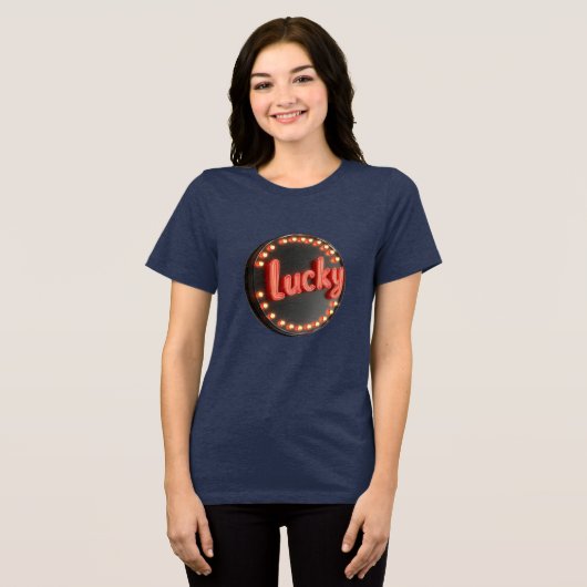 Vegas Lights 'Lucky' Shine Bright en Hit Jackpot Tri-Blend Shirt (Voorkant volledig)