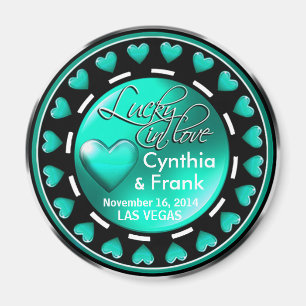 Vegas Lucky in Love Hearts Casino Chip aqua Magneet
