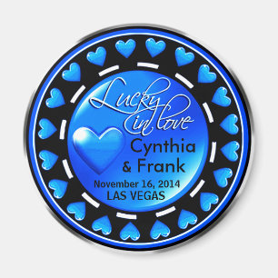 Vegas Lucky in Love Hearts Casino Chip blue Magneet