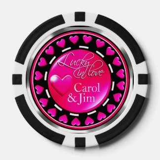 Vegas Lucky in Love Hearts fuschia zwart zilver Poker Chips