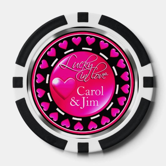 Vegas Lucky in Love Hearts fuschia zwart zilver Poker Chips (Voorkant)