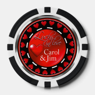 Vegas Lucky in Love Hearts rood zwart zilver Poker Chips