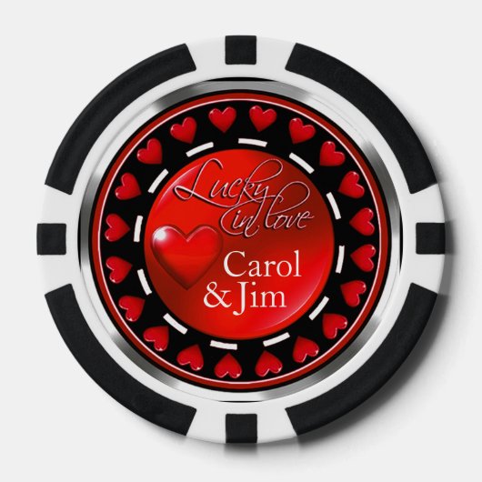 Vegas Lucky in Love Hearts rood zwart zilver Poker Chips (Voorkant)