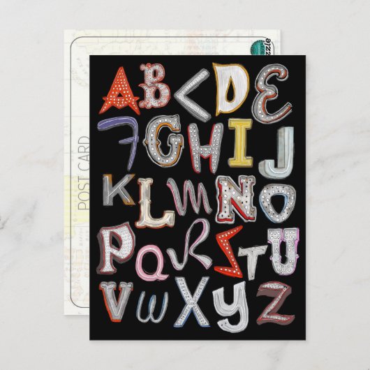 Vegas Neon A to Z Briefkaart - bij nacht (Voorkant / Achterkant)