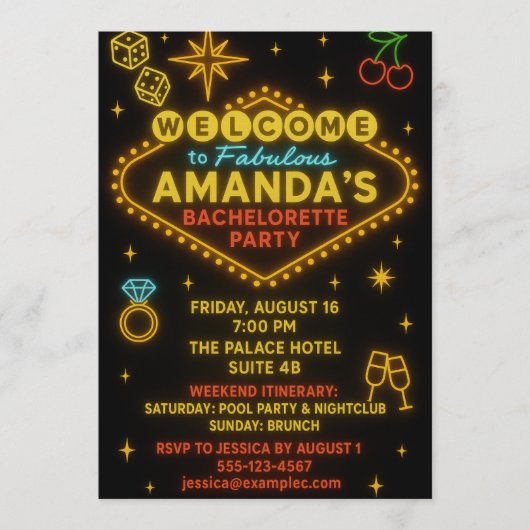 Vegas Neon Sign Bachelorette Party Invitation  Kaart (Voorkant)