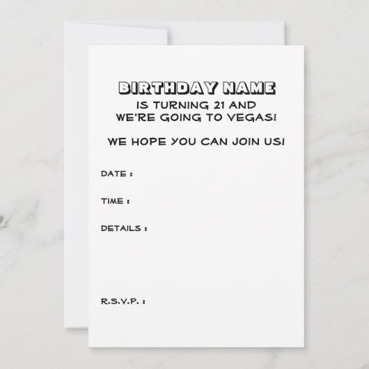 vegas op 21 - jarige uitnodigingen (Achterkant)
