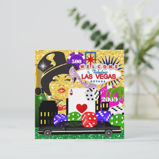Vegas Party - Casino / Poker uitnodiging (Staand voorkant)