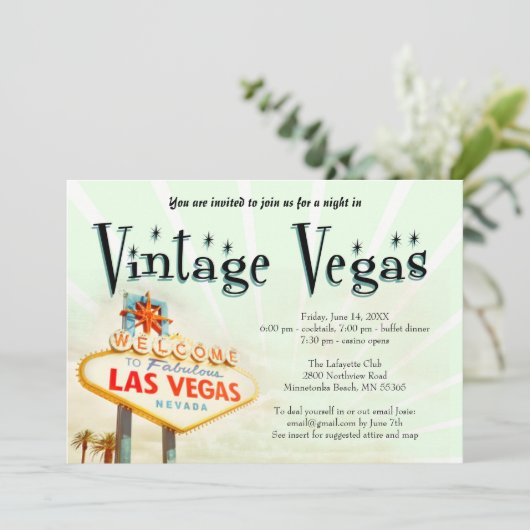  Vegas Party Invitation Kaart (Staand voorkant)