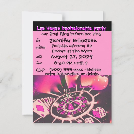 Vegas Pink Bachelorette Invitation Kaart (Voorkant)