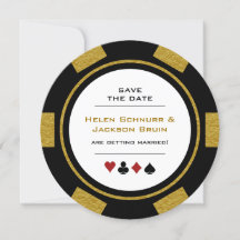 Vegas Poker Chip Black Gold Wedding Save the Date