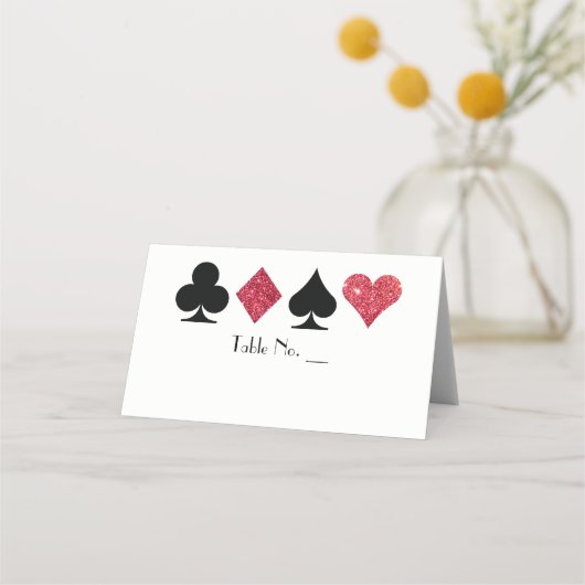 Vegas Red Faux Glitter Place Card met Tafelnaam Plaatskaartje (Voorkant)