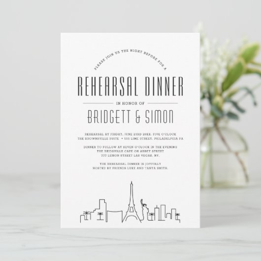 Vegas repetitie diner | City Skyline-uitnodiging Kaart (Staand voorkant)