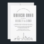 Vegas repetitie diner | City Skyline-uitnodiging Kaart<br><div class="desc">Een unieke repetitie diner uitnodiging voor een huwelijk vindt plaats in de prachtige stad van lichten, Las Vegas, Nevada. Deze uitnodiging bevat een gestileerde illustratie van de unieke skyline van de stad. Dit wordt gevolgd door uw repetitie dinerinformatie in een bijpassende open stijl. Aan de andere kant van de uitnodiging...</div>