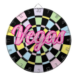 Vegas Roze tekst op zwart en pastel kleuren Dartbord